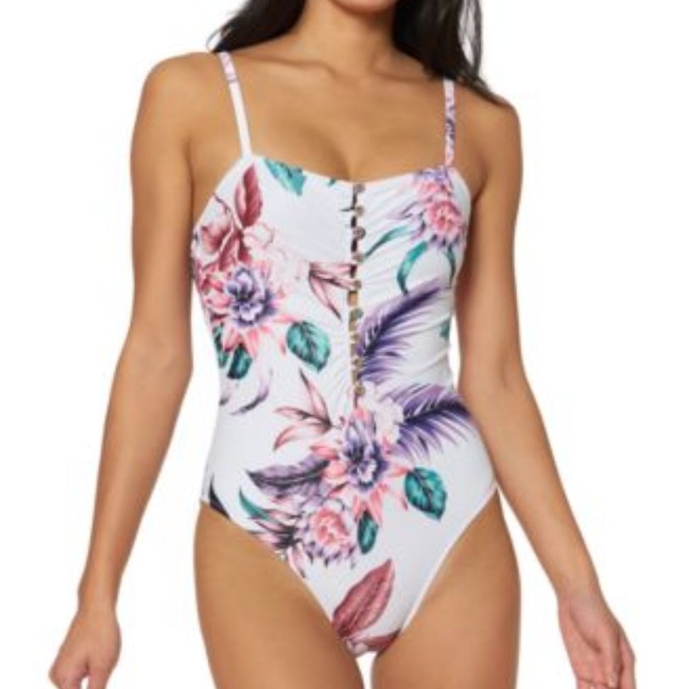 Jessica Simpson White Floral-Print One Piece